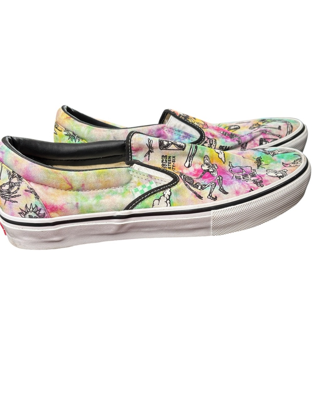 Vans Shroom Doom slip-on sneakers, size 9.5, skeleton, school, casual, tie dye